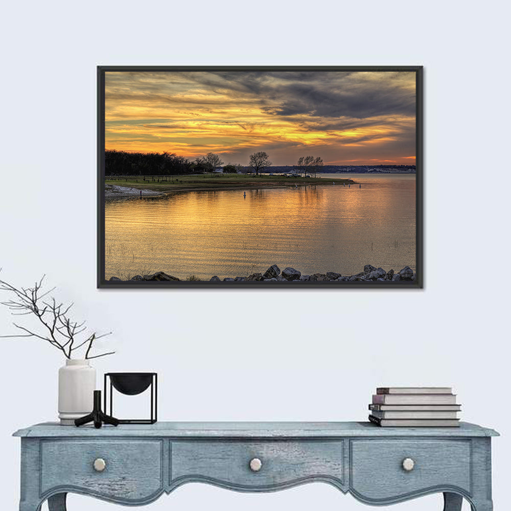 Lake Whitney Sunset Wall Art in a room, landscape