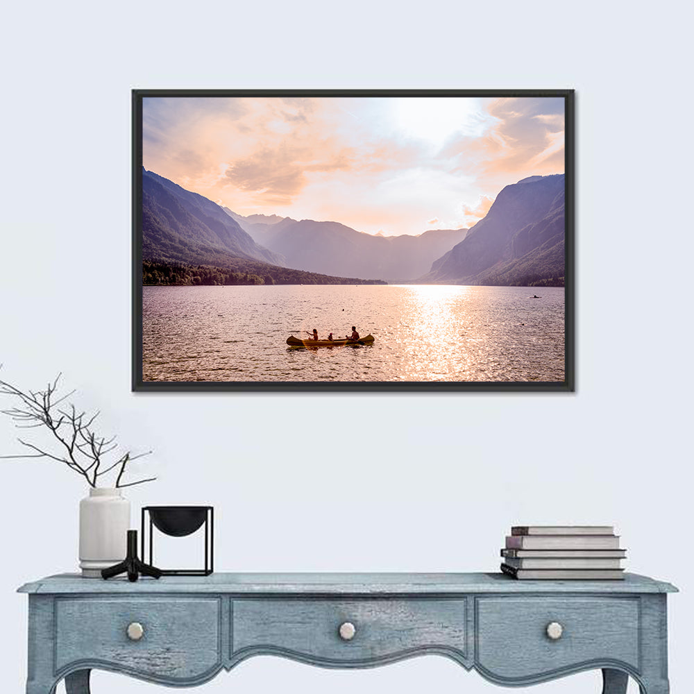 Lake Bohinj Canoe at Sunset Wall Art in a room, landscape