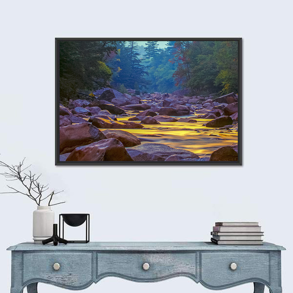 Swift River at Golden Hour, New Hampshire Wall Art in a room, landscape