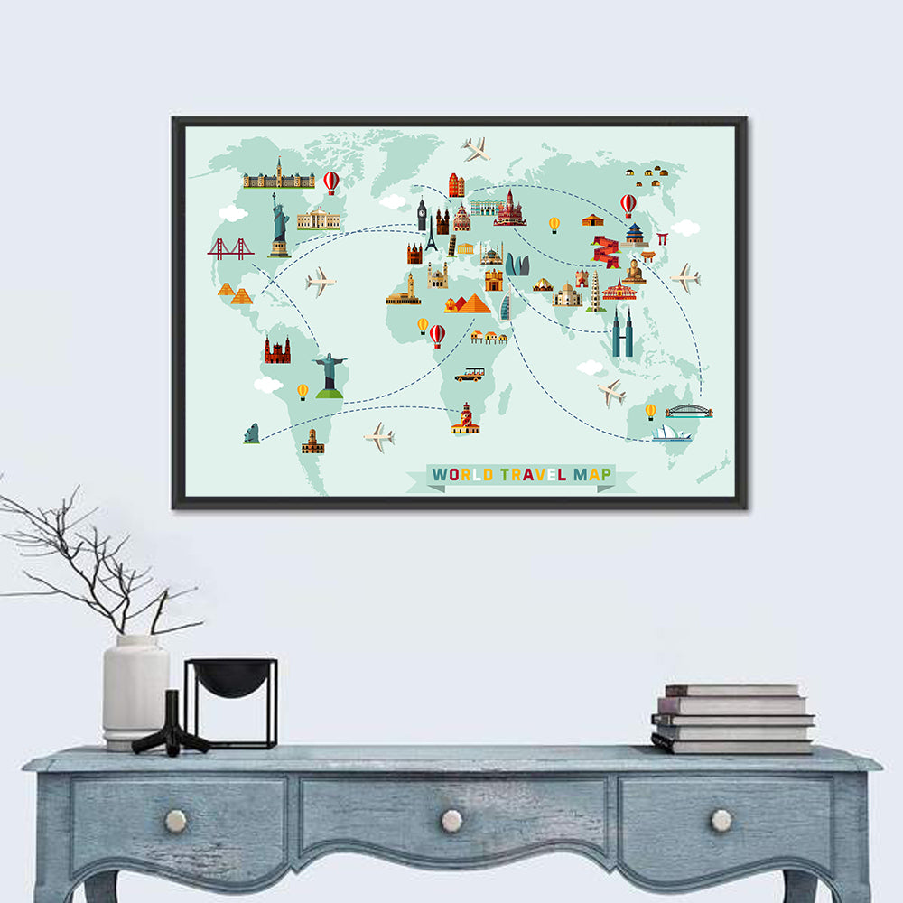 World Travel Map Illustration Wall Art in a room, landscape