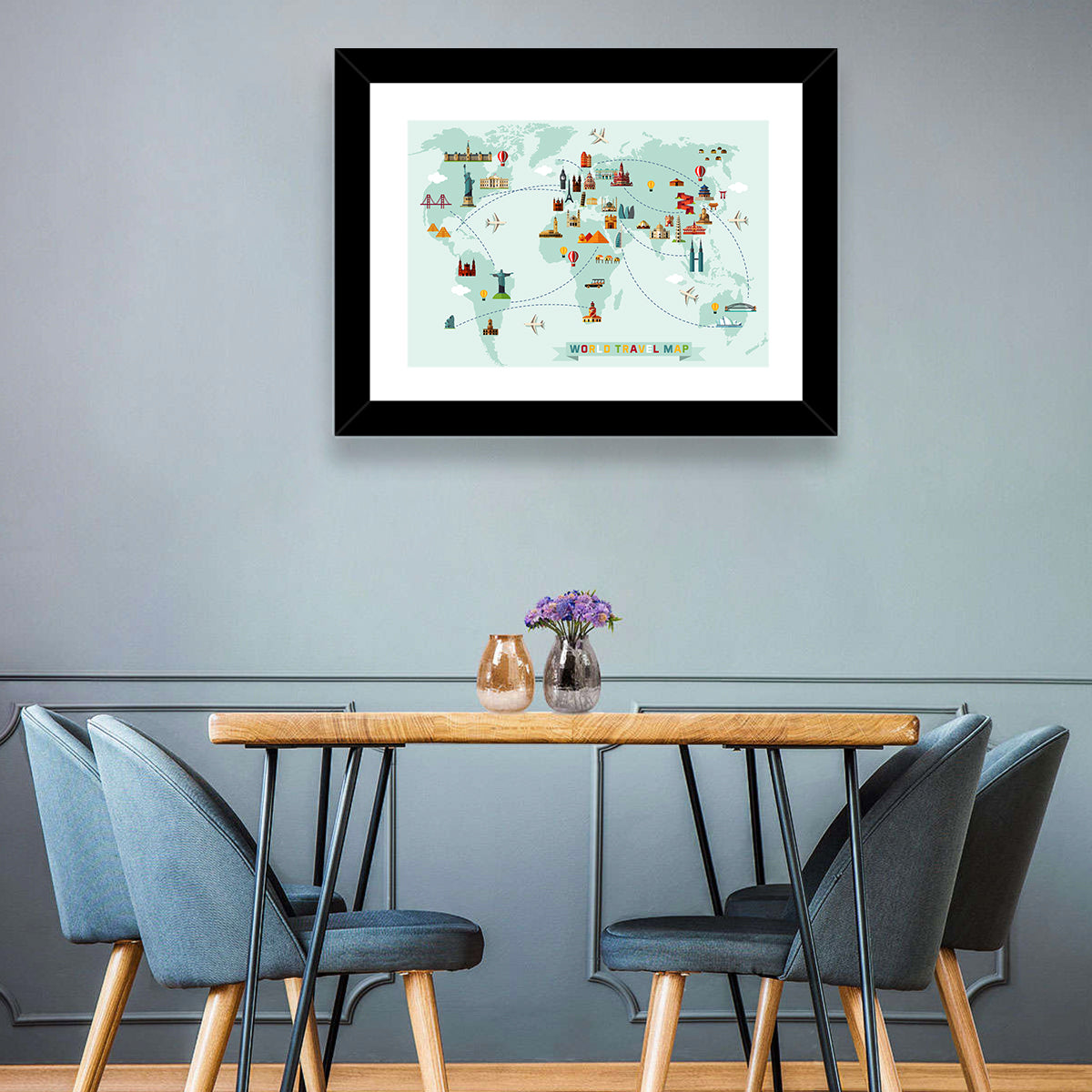 World Travel Map Illustration Wall Art