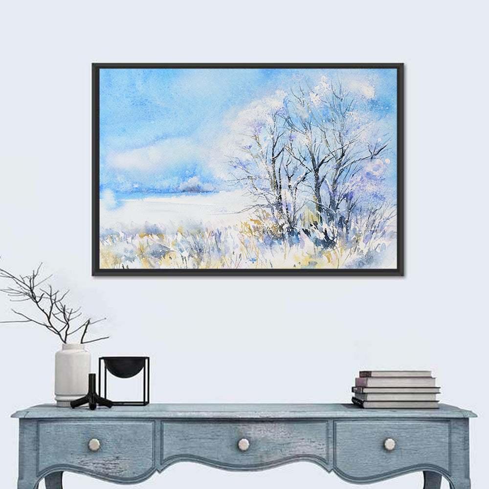 Blue Watercolor Winter Landscape Wall Art