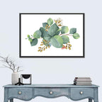 Eucalyptus Leaves with Pink Blossom Wall Art
