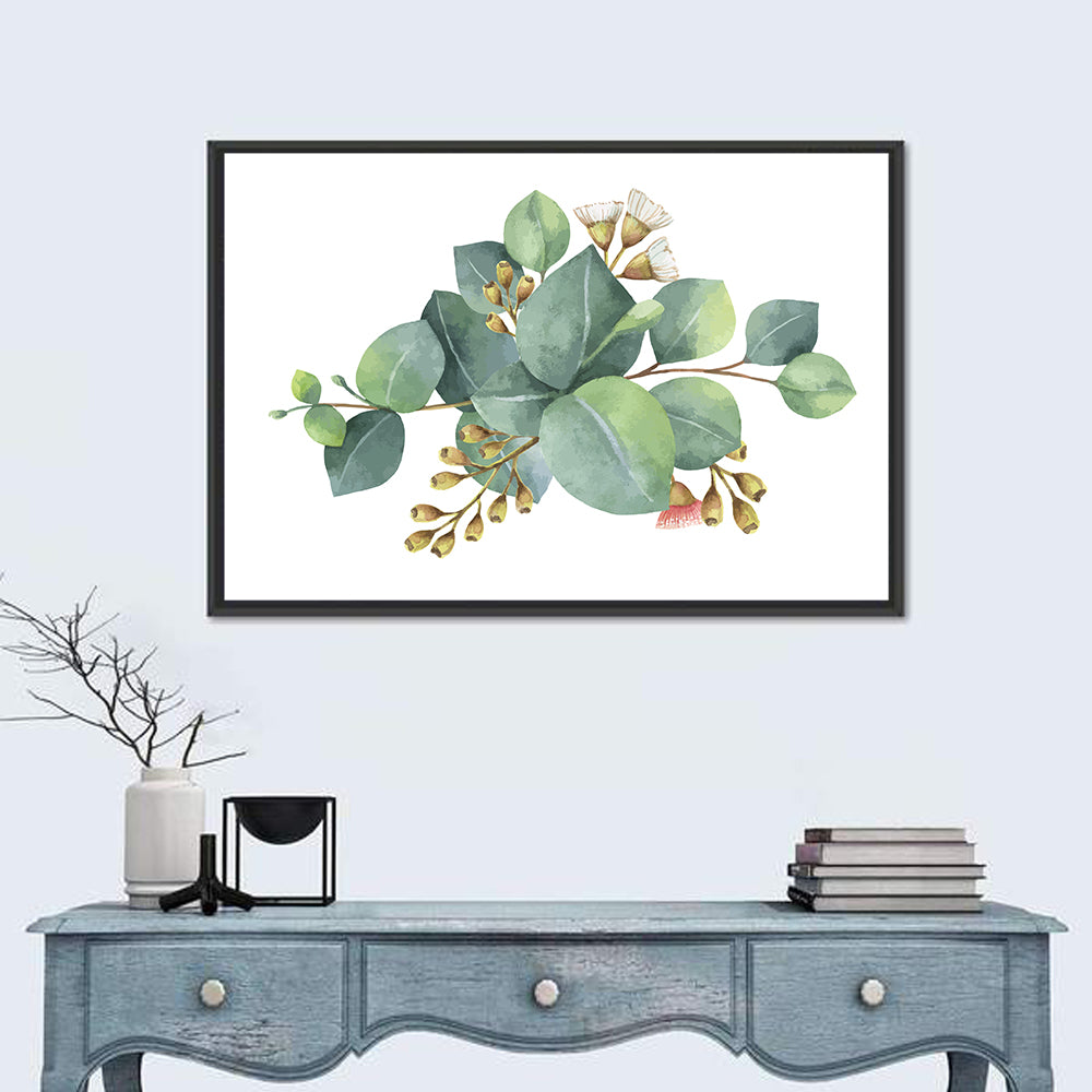 Eucalyptus Leaves with Pink Blossom Wall Art