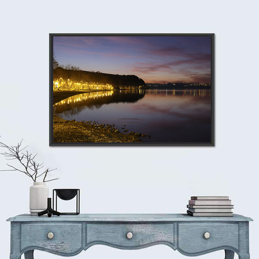 Bracciano Lake Twilight Wall Art in a room, landscape