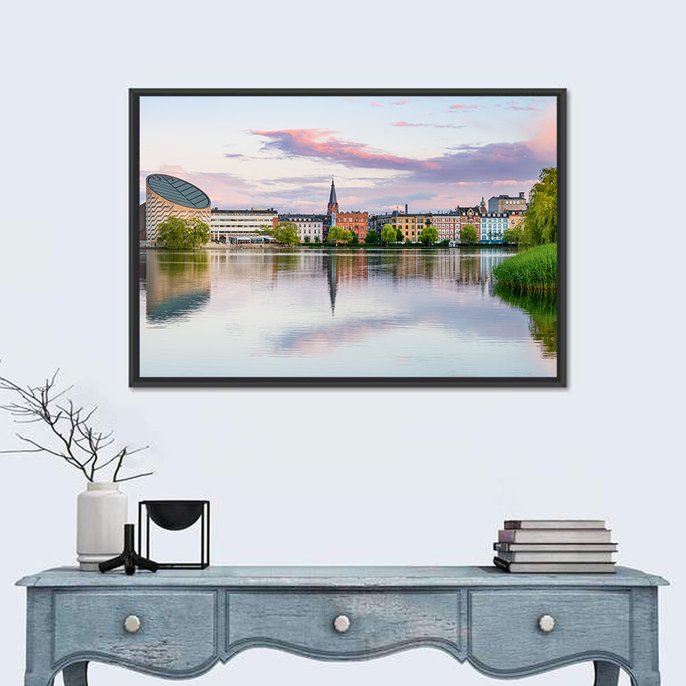 Copenhagen Lake at Sunset Wall Art in a room, landscape
