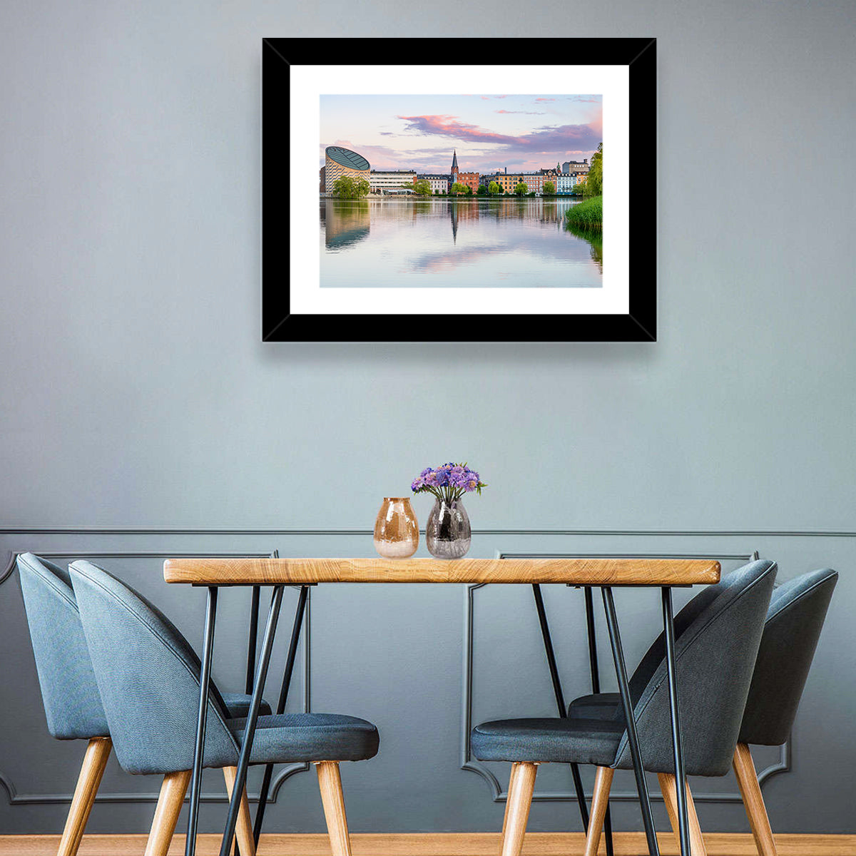 Copenhagen Lake at Sunset Wall Art in a room, landscape