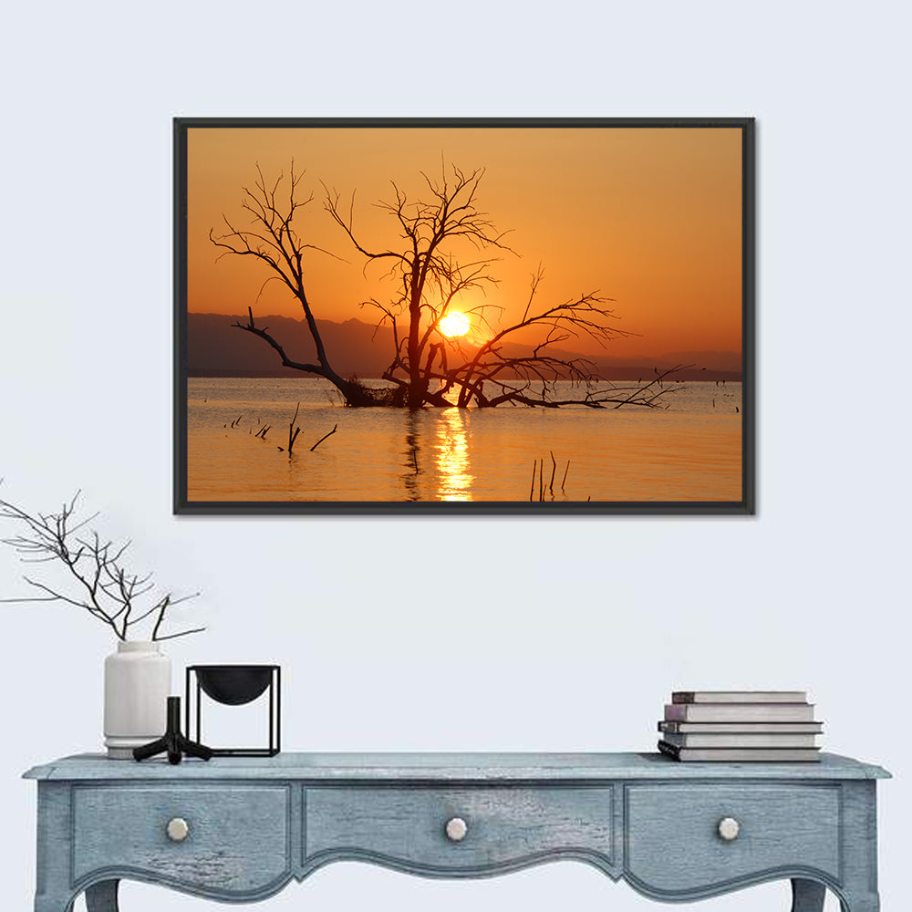Salton Sea Sunrise Wall Art in a room, landscape