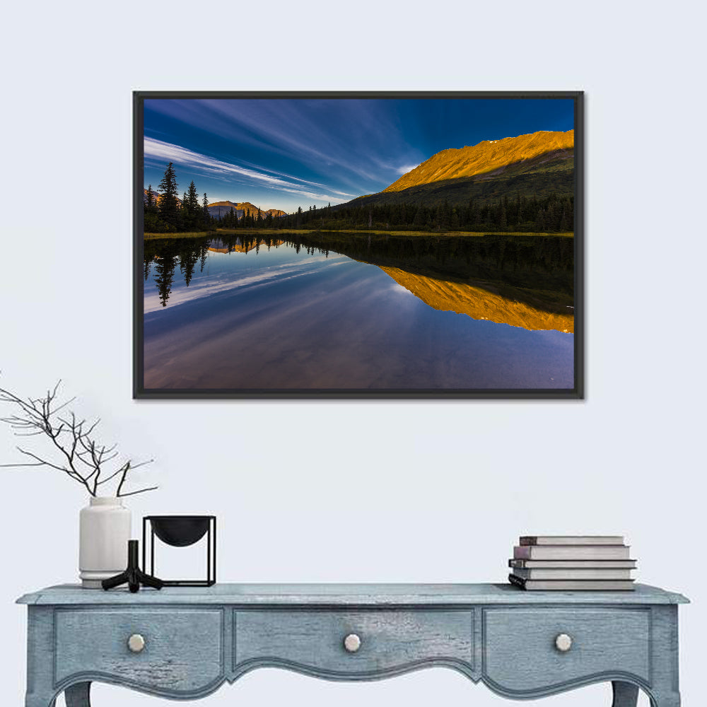 Rainbow Lake at Golden Hour Wall Art in a room, landscape