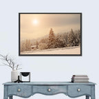 Snowy Pine Forest at Golden Hour Wall Art
