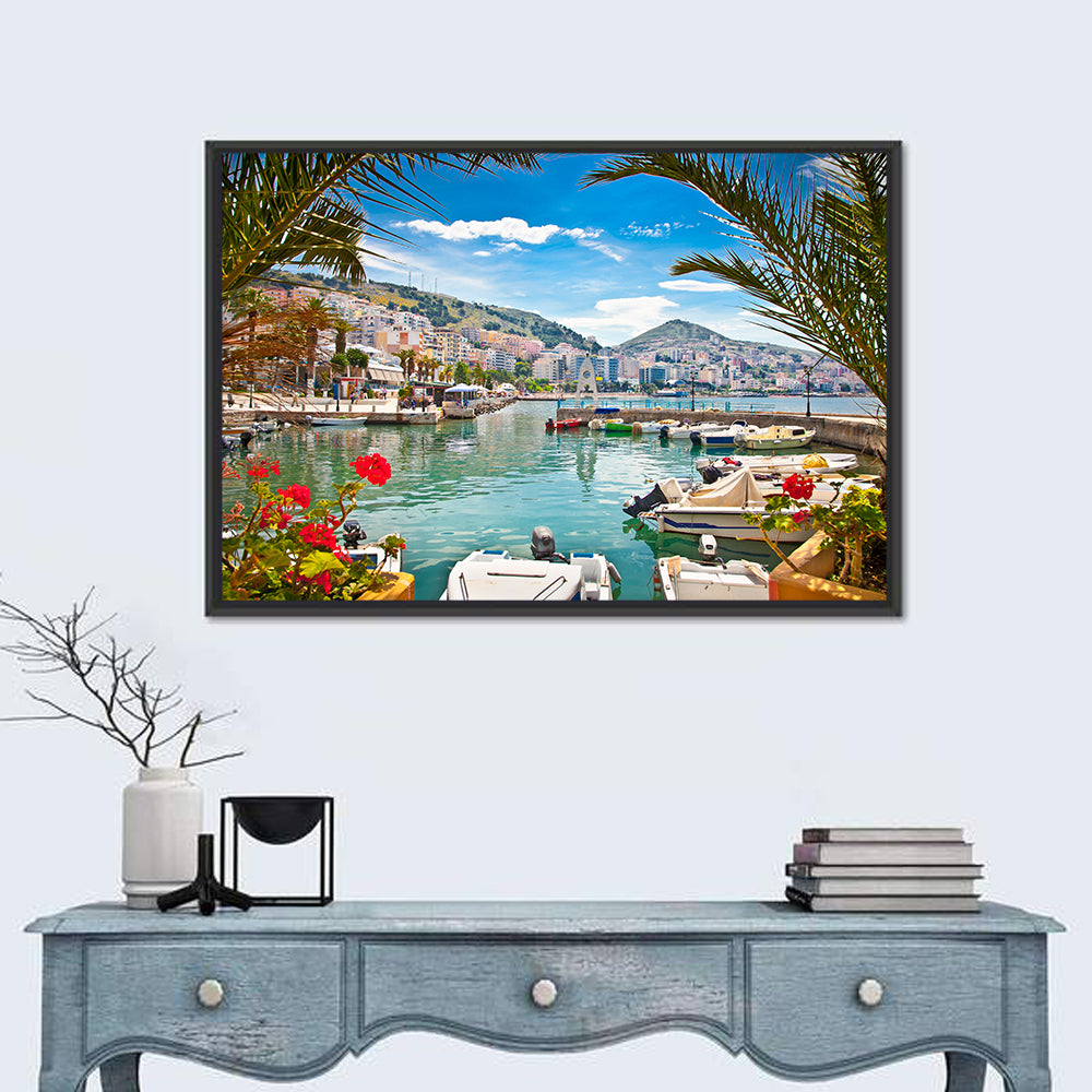 Saranda Harbor View Wall Art in a room, landscape