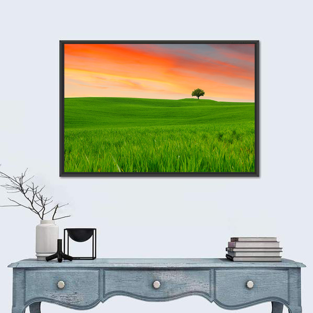 Tuscany Sunset Hills Wall Art in a room, landscape