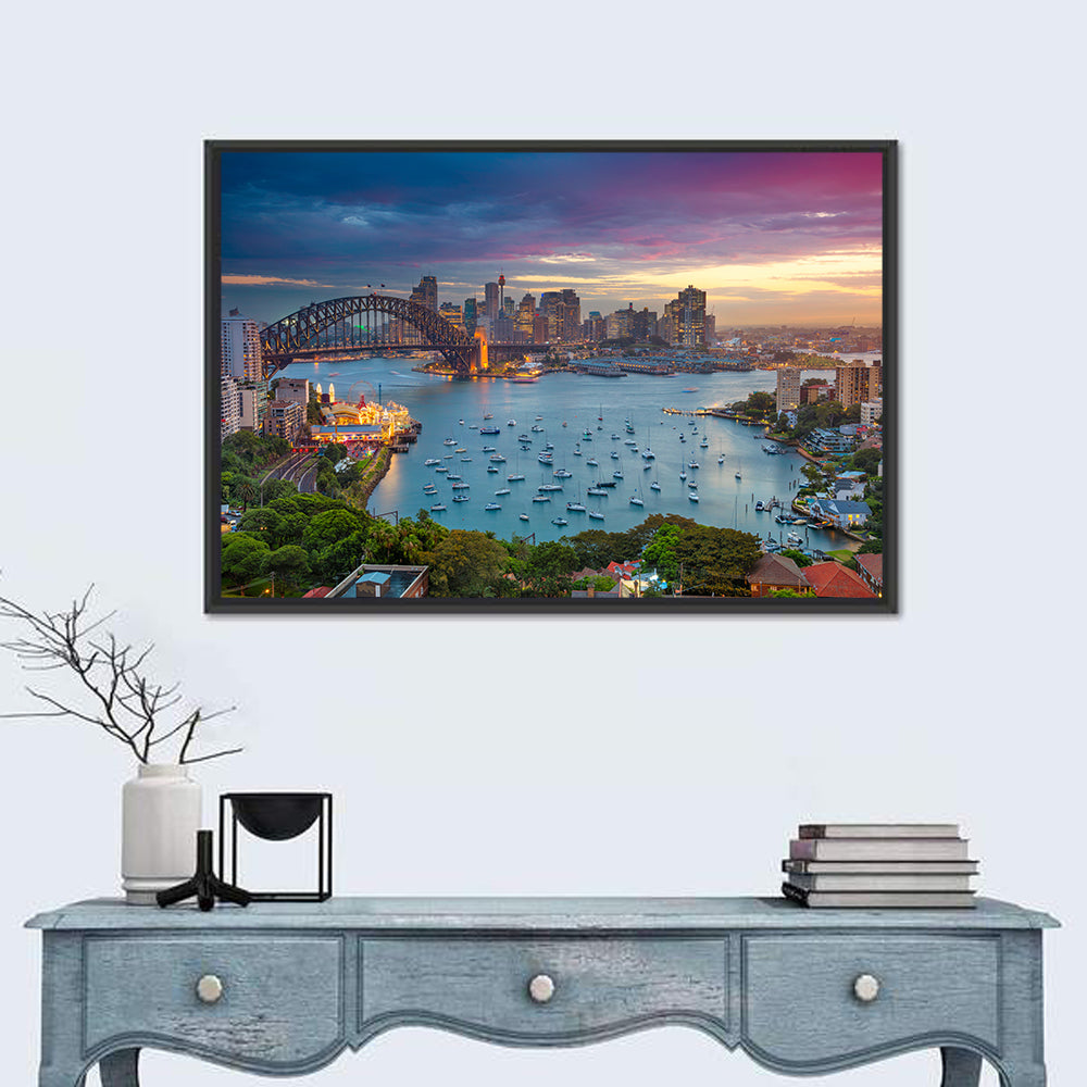 Sydney Harbour Sunset Wall Art in a room, landscape