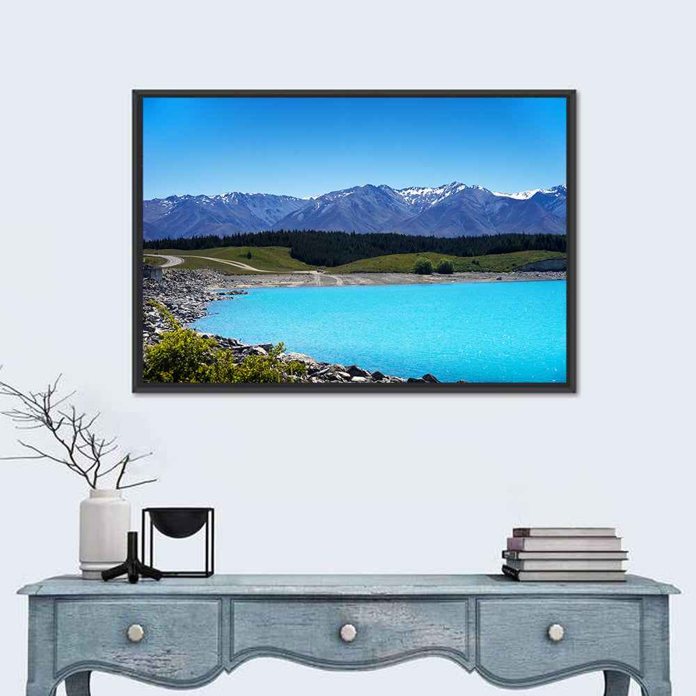 Lake Pukaki Turquoise View Wall Art in a room, landscape