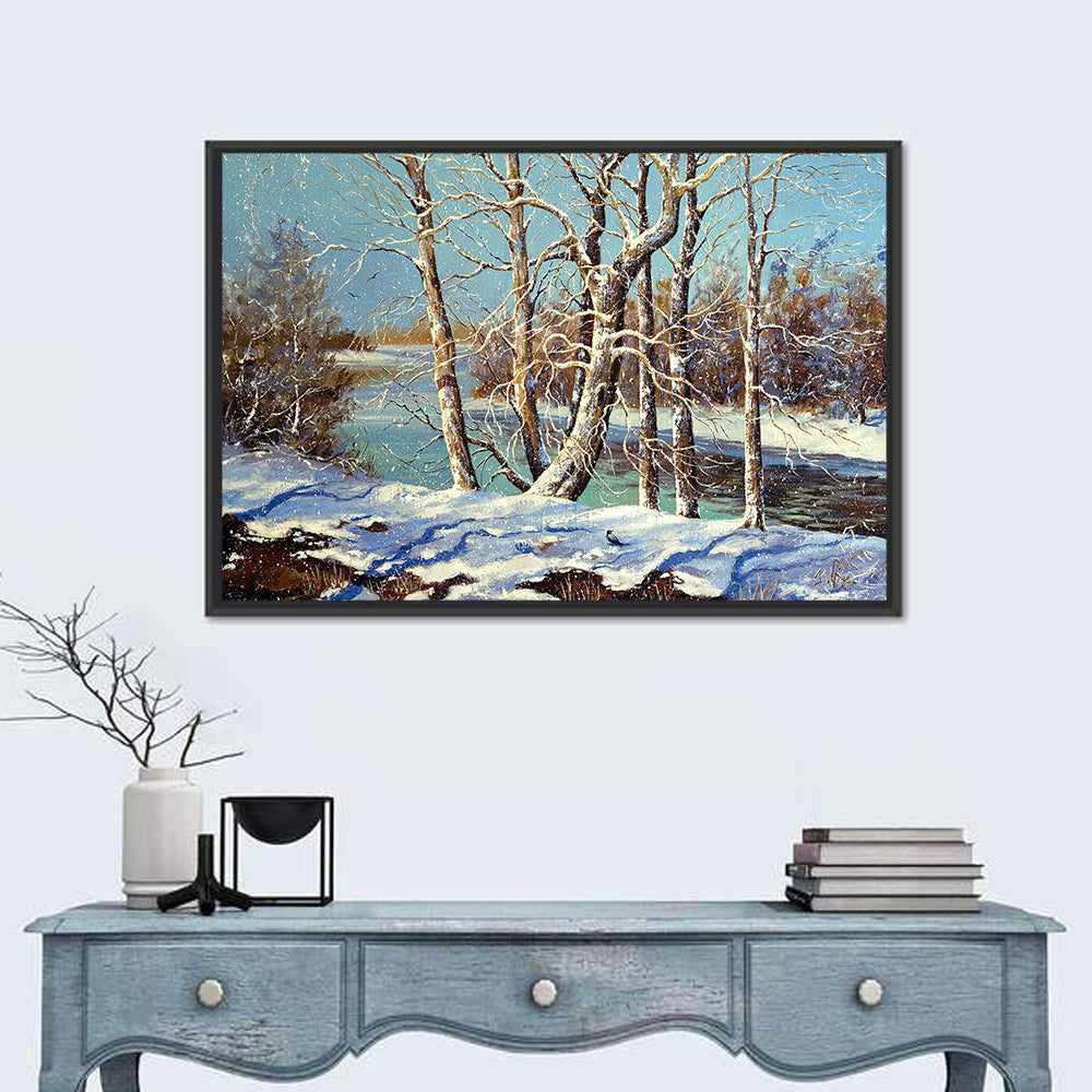 Bare Trees Along a Frozen River Wall Art
