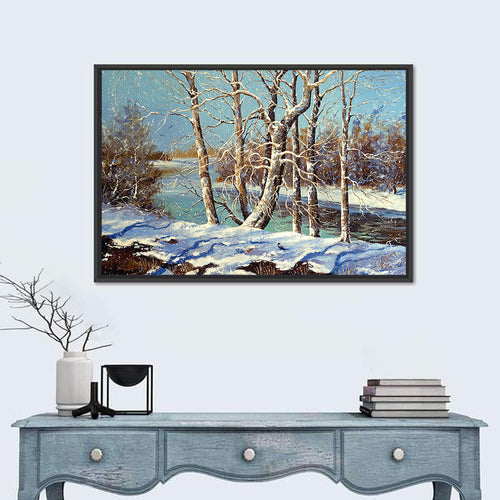 Bare Trees Along a Frozen River Wall Art