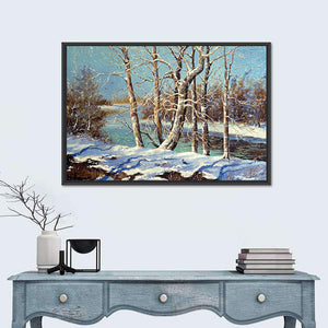 Trees Along River Winter Landscape Wall Art