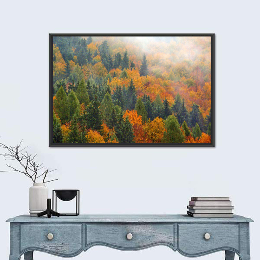 Misty Autumn Forestscape Wall Art