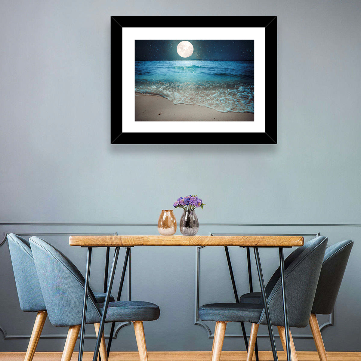Full Moon Over Beach Wall Art in a room, landscape