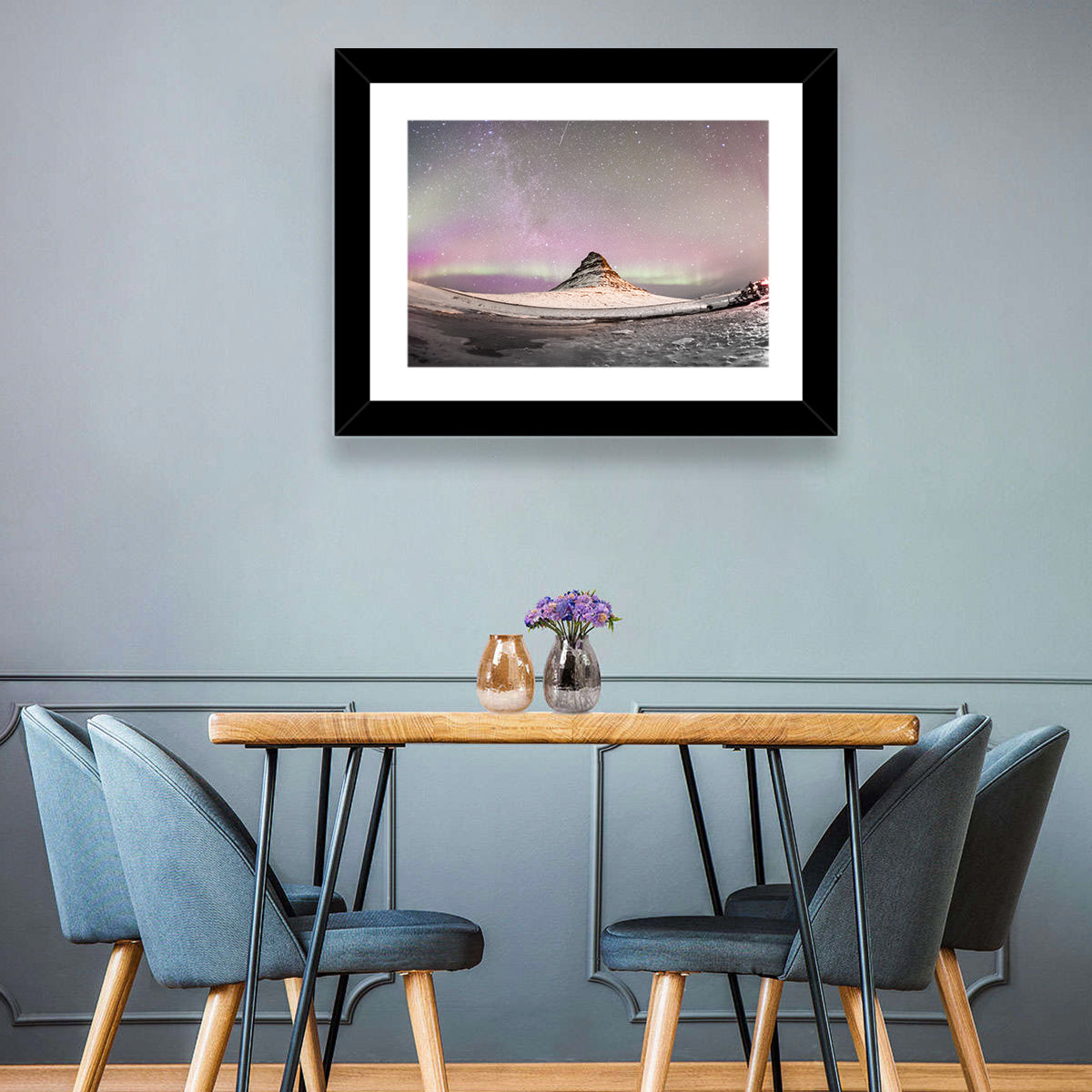 Aurora Over Kirkjufell Wall Art in a room, landscape