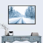 Tire Tracks on Snowy Road Wall Art