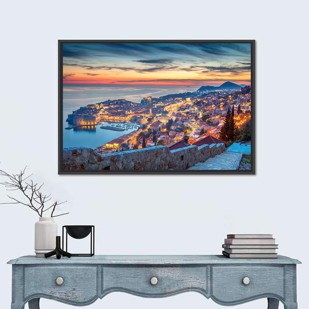 Old Town Dubrovnik at Dusk Wall Art in a room, landscape
