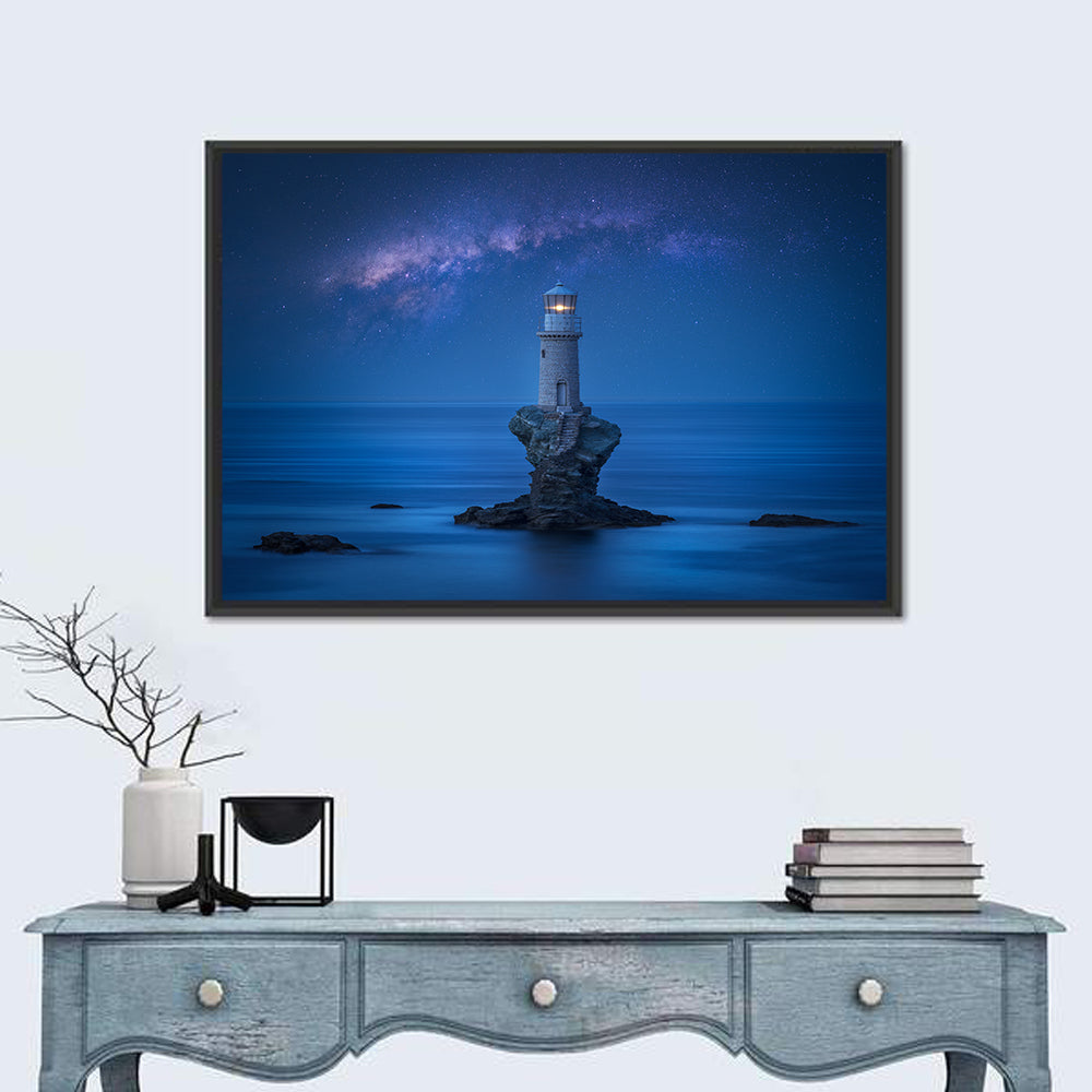 Tourlitis Lighthouse Nightscape Wall Art in a room, landscape