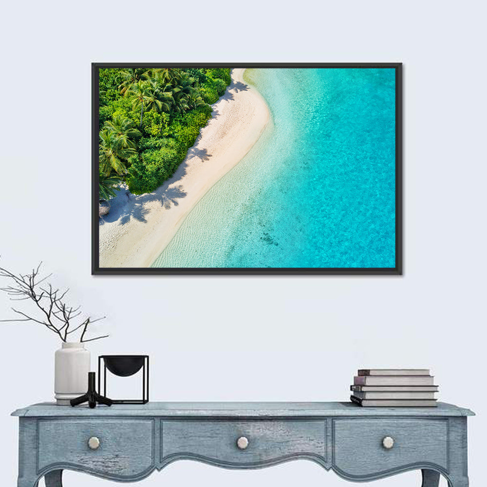 Secluded Tropical Beach Wall Art in a room, landscape