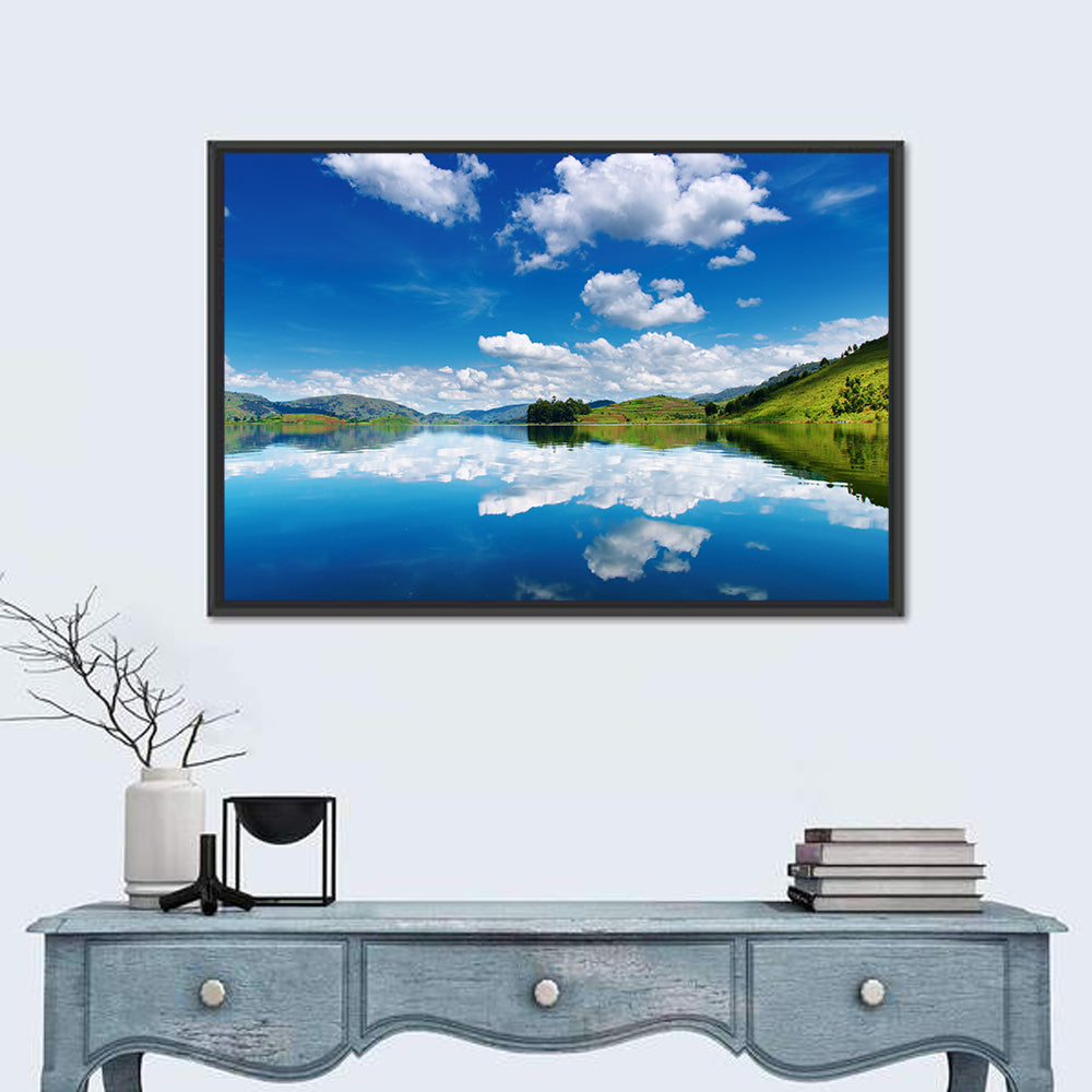 Bunyonyi Lake Reflection Wall Art in a room, landscape