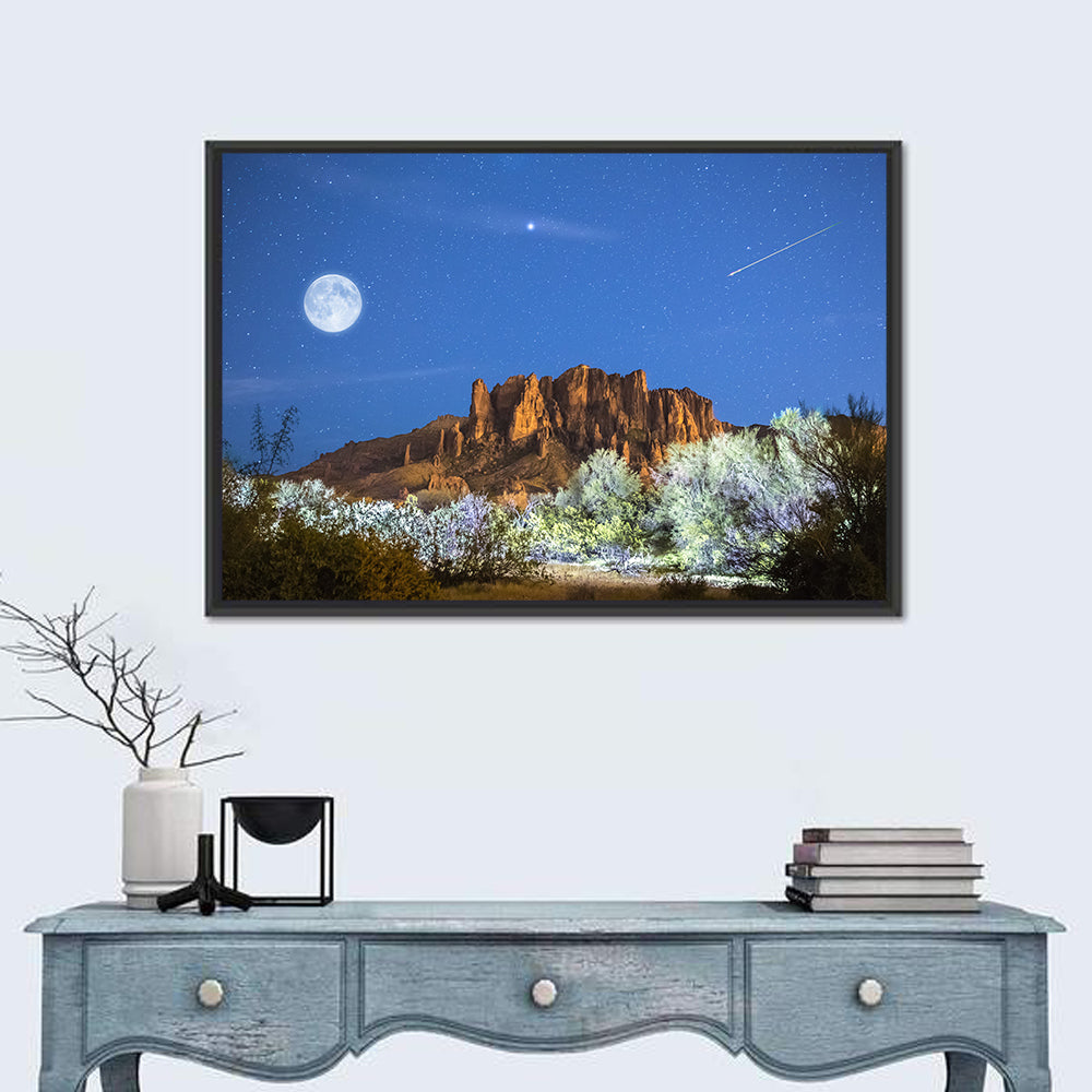 Moonlit Superstition Mountains Arizona Wall Art