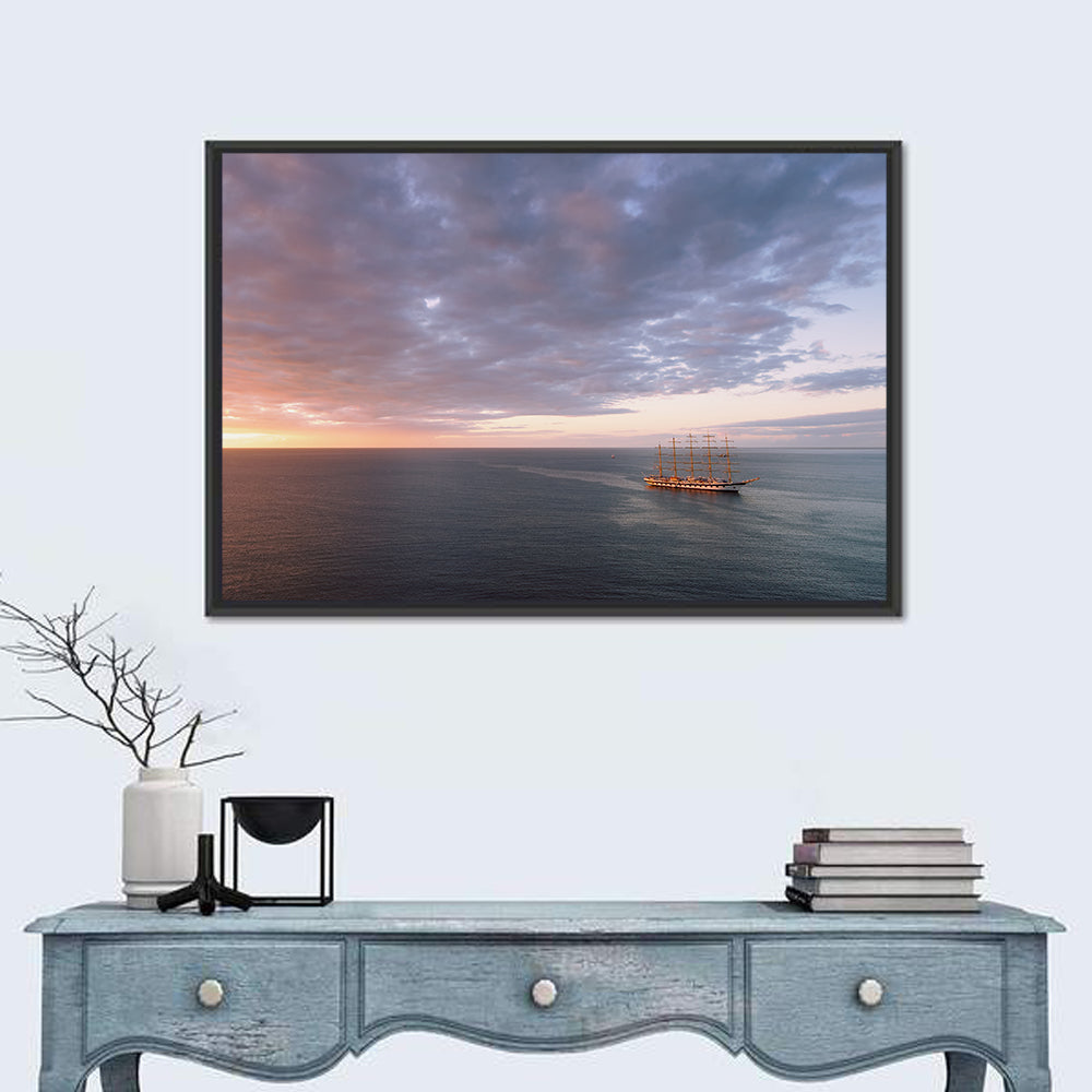 Sunlit Tall Ship at Sea Wall Art