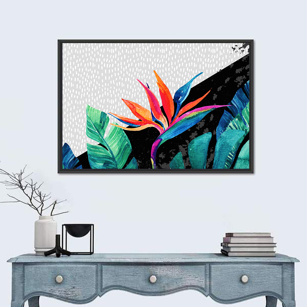 Exotic Flower Illustration Wall Art in a room, landscape