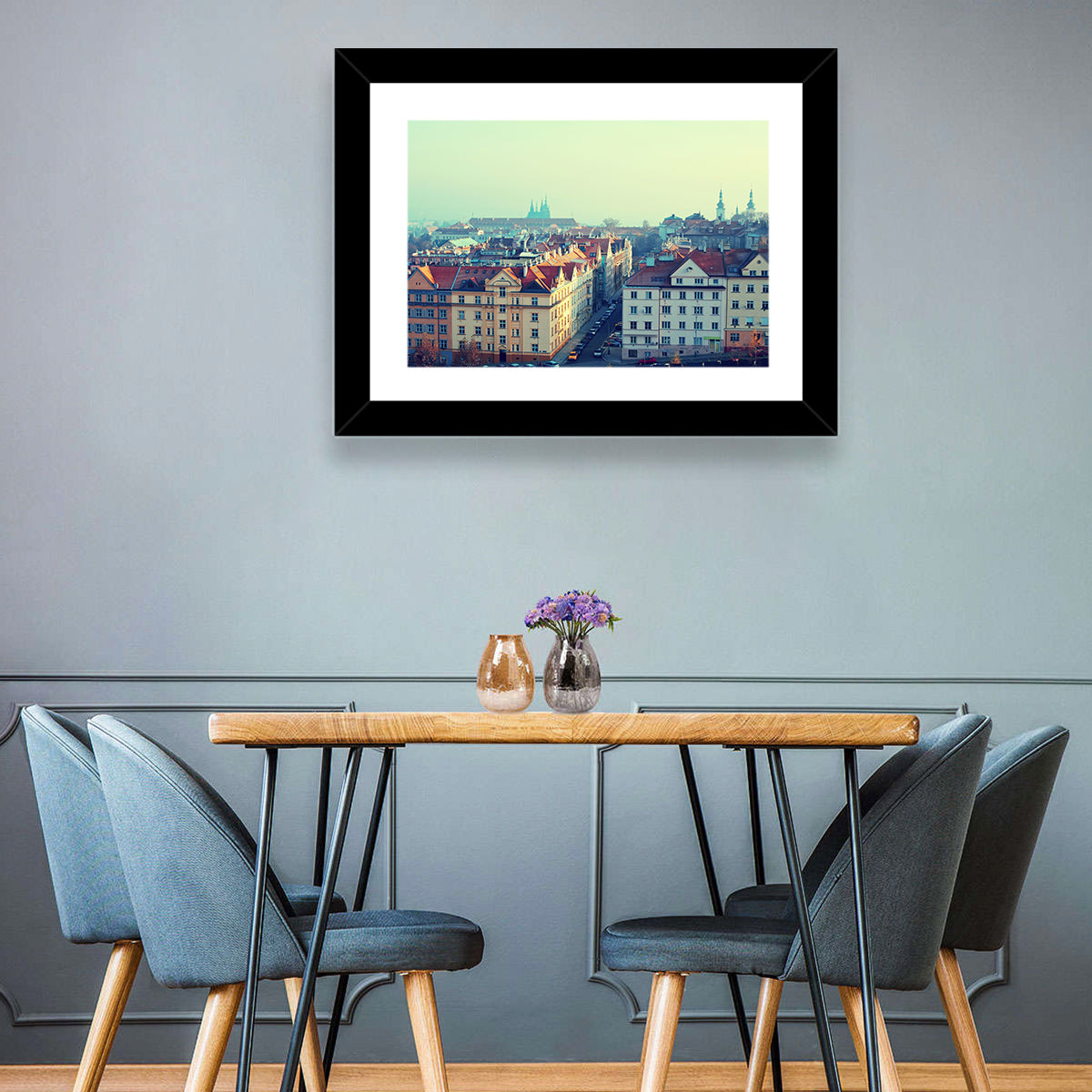 Prague Rooftops with St. Vitus Cathedral Wall Art in a room, landscape