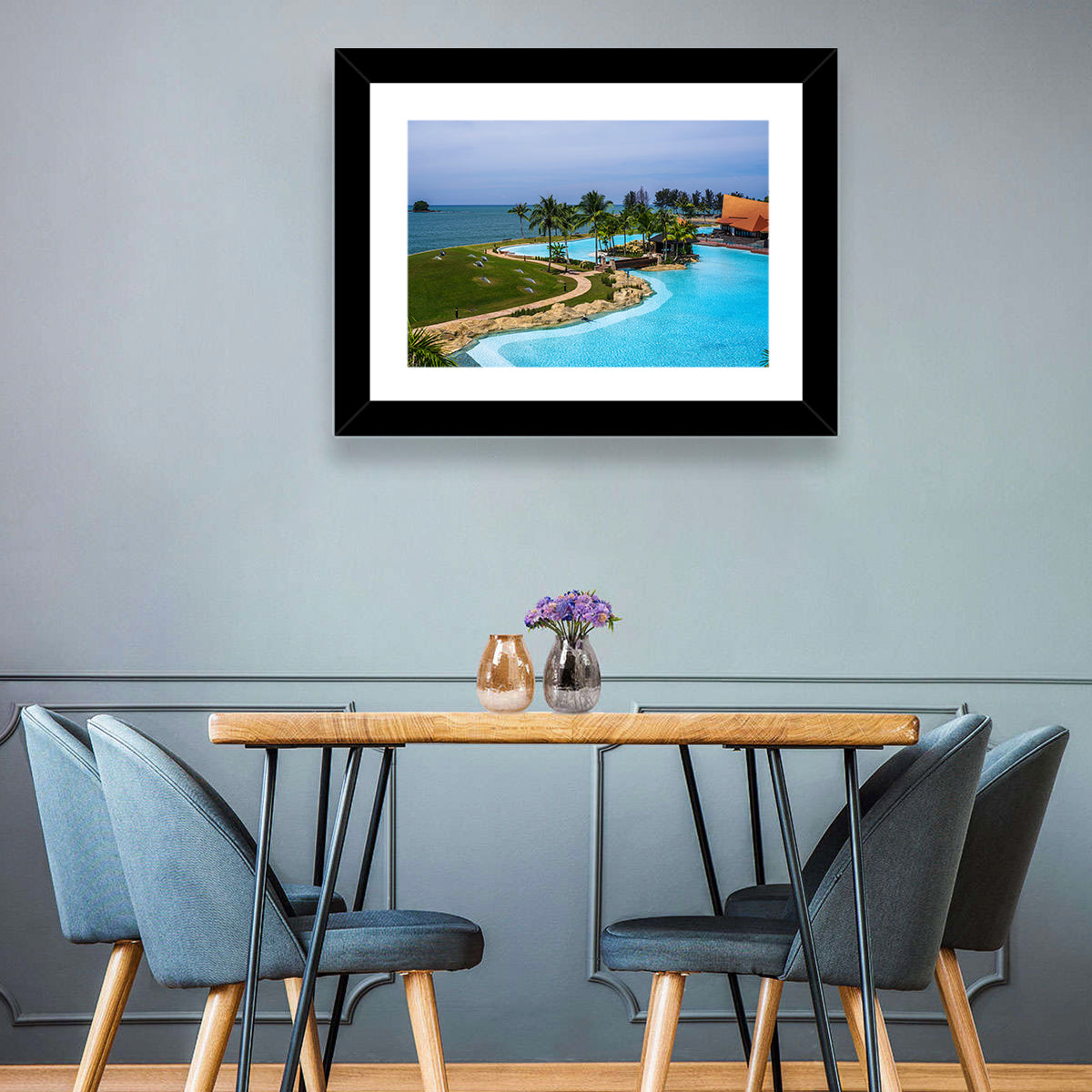 Tiered Resort Pool Horizon Wall Art in a room, landscape