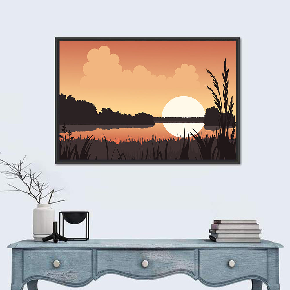 Summer Lake Sunset Wall Art in a room, landscape