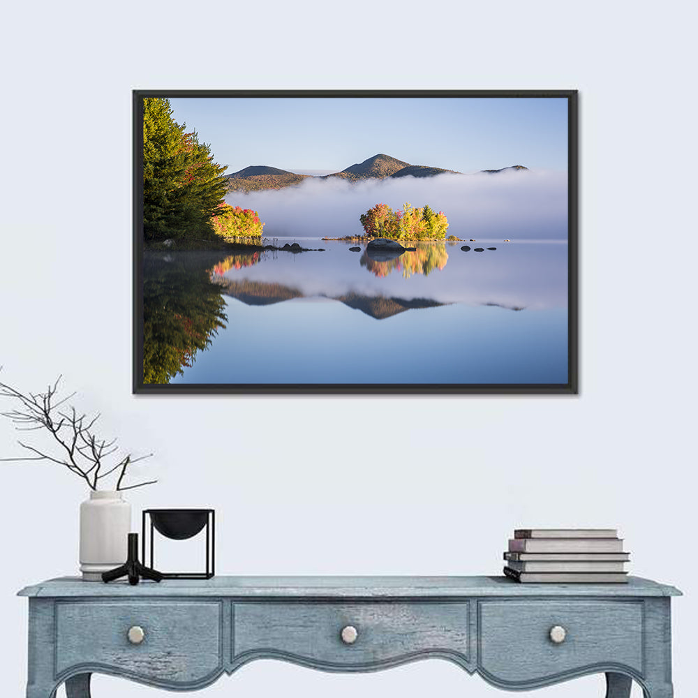 Autumn Morning at Chittenden Lake, Vermont Wall Art in a room, landscape