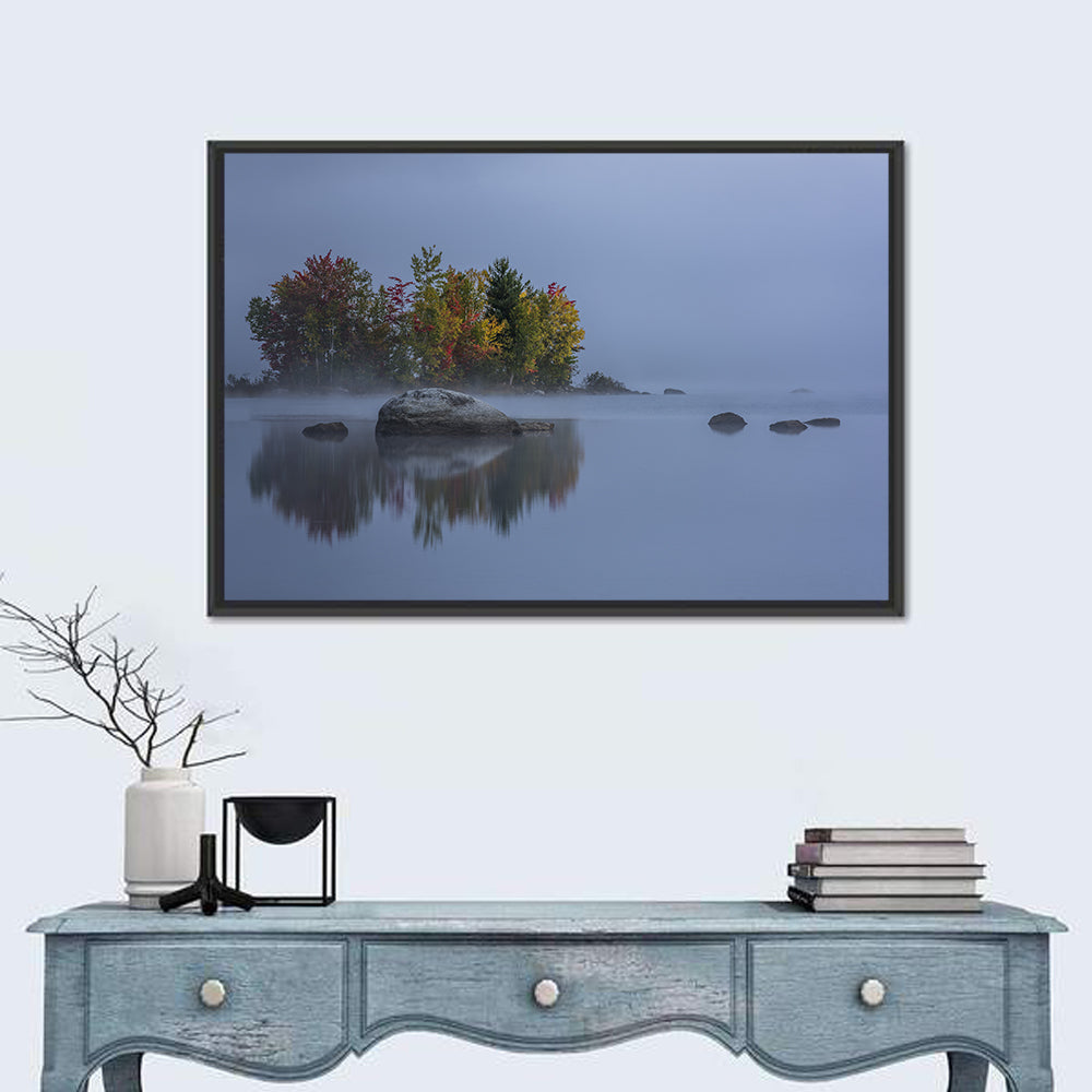 Morning Mist Over Chittenden Lake Wall Art in a room, landscape