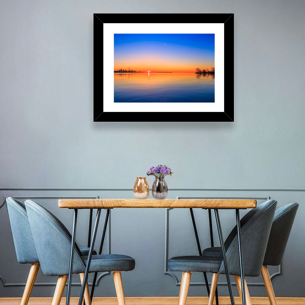 Toronto Sunset Over Lake Ontario Wall Art in a room, landscape