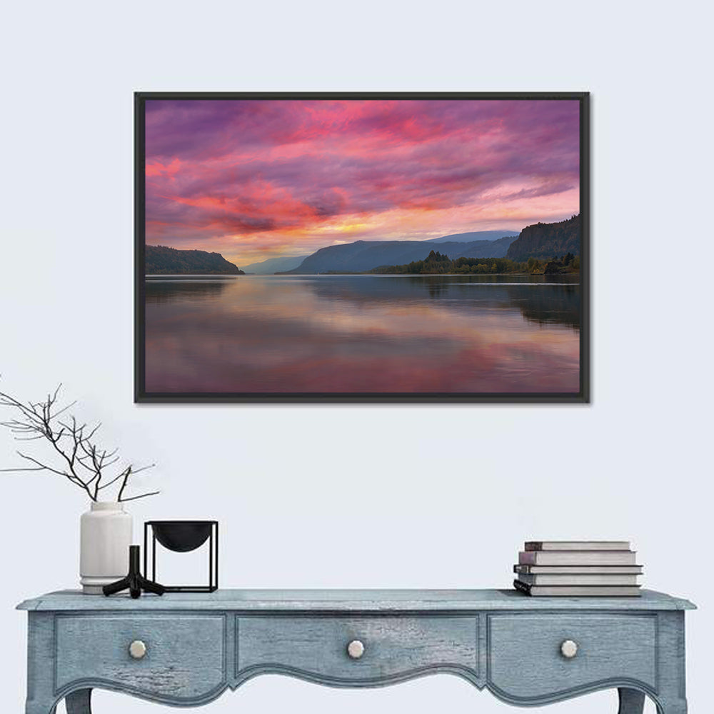 Sunrise Over River Gorge Wall Art in a room, landscape