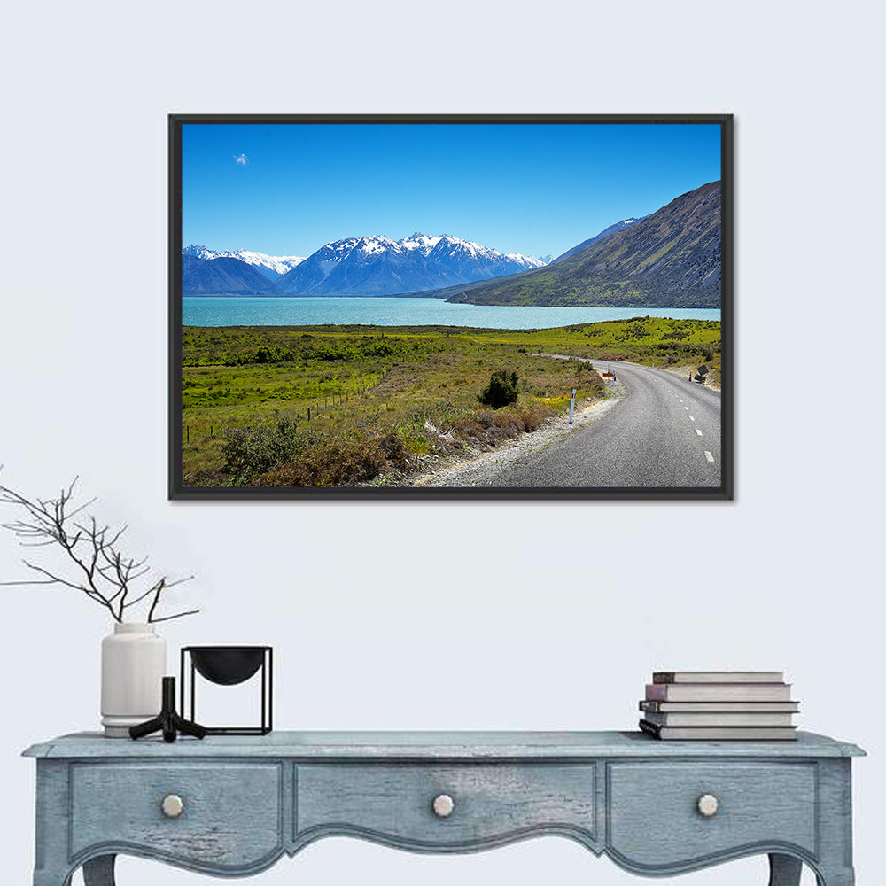 Winding Road at Lake Ohau Wall Art in a room, landscape