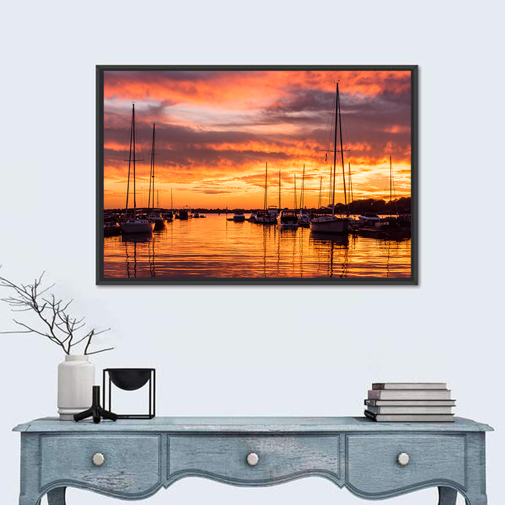Lake Norman Harbor Sunset Wall Art in a room, landscape