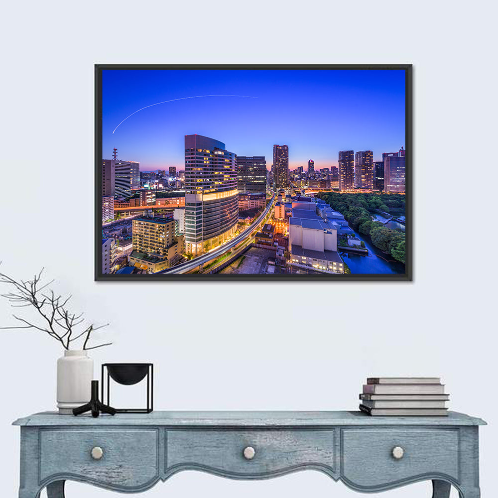 Tokyo Monorail Light Trails at Twilight Wall Art