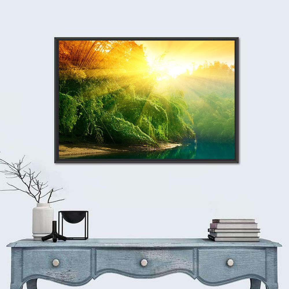 Golden Bamboo Riverbank Wall Art