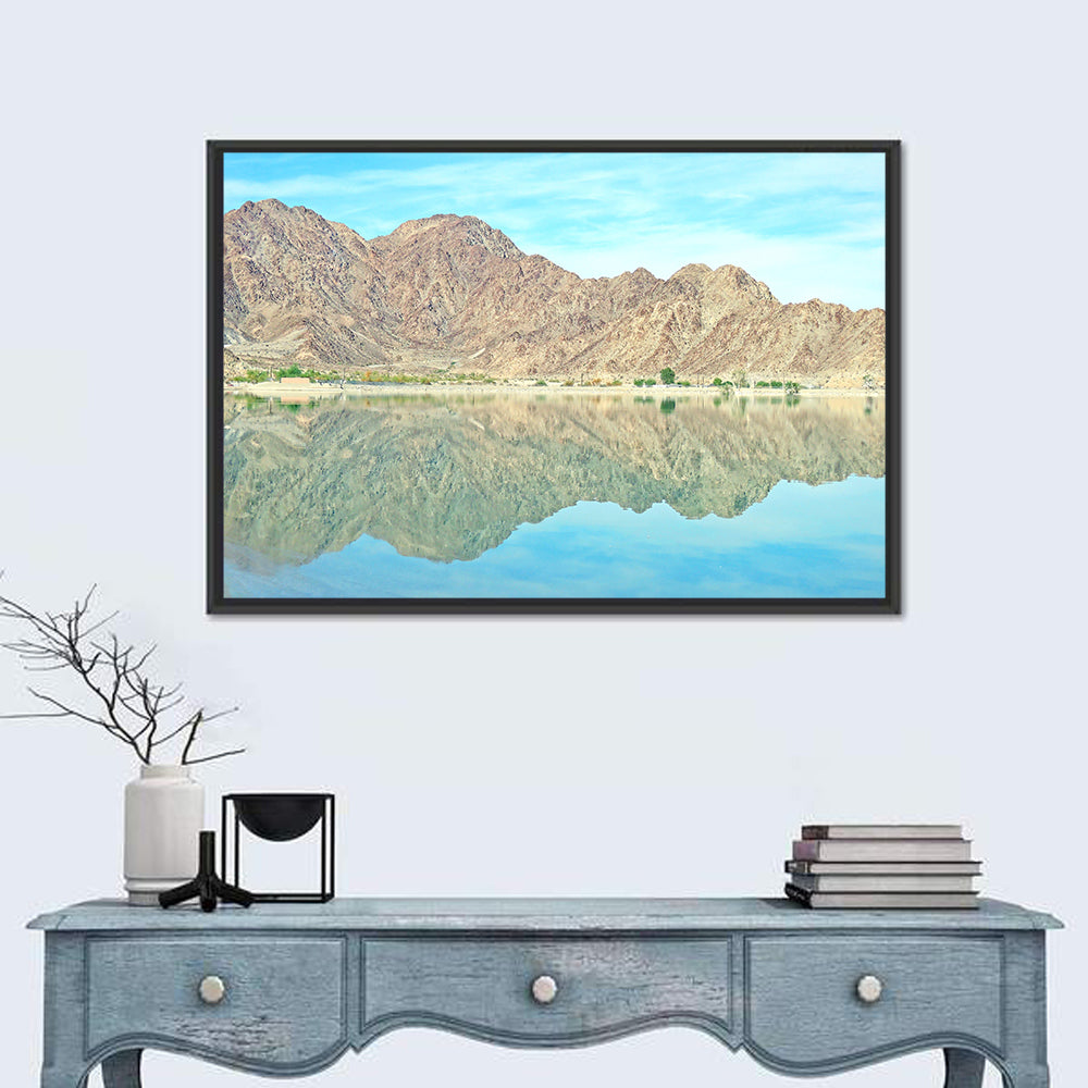 Lake Cahuilla Reflection Wall Art in a room, landscape