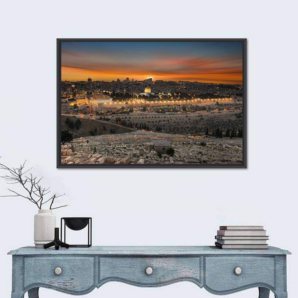 Jerusalem Sunset Over Temple Mount Wall Art in a room, landscape