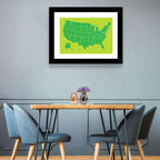 Green Sunburst USA Map Wall Art