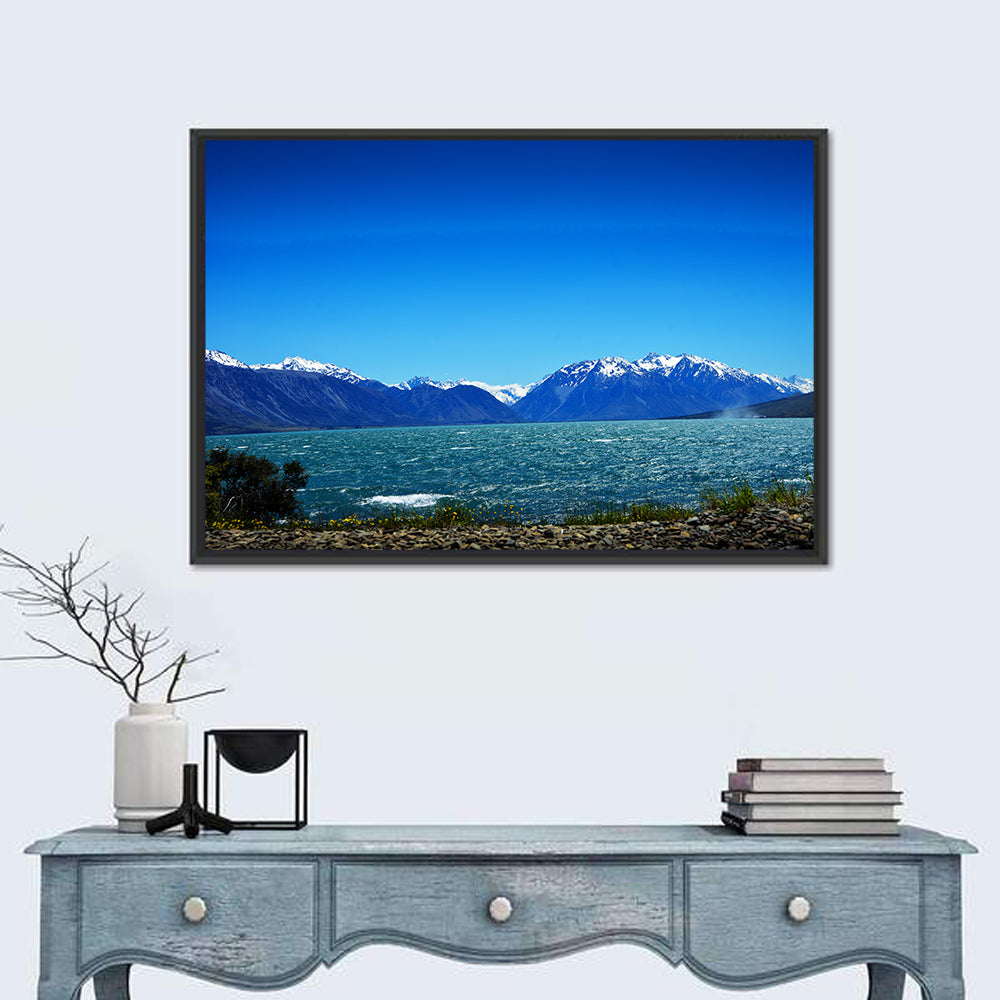 Lake Ohau Snow Peaks Wall Art in a room, landscape