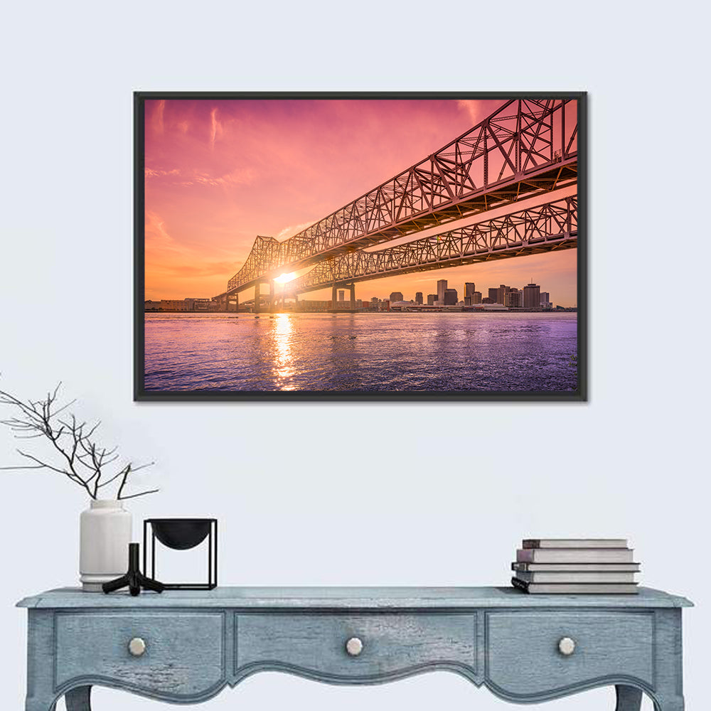 Crescent City Connection at Sunset Wall Art in a room, landscape