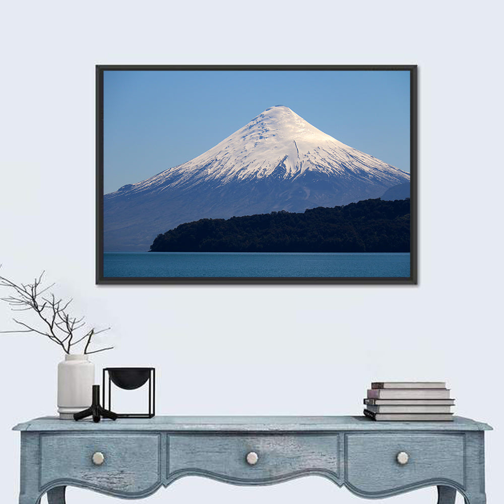 Snow-capped Osorno Volcano Over Lake Wall Art in a room, landscape