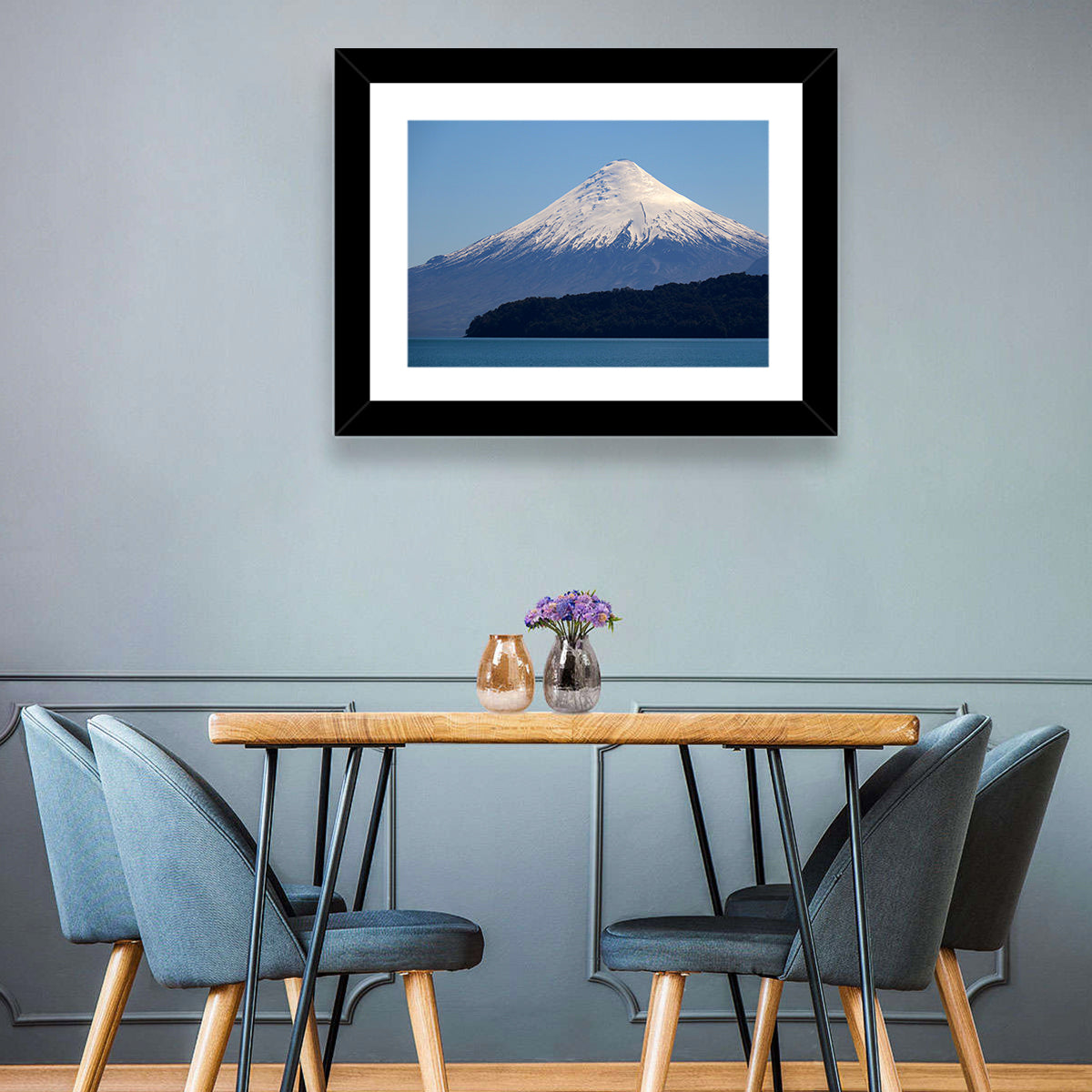 Snow-capped Osorno Volcano Over Lake Wall Art in a room, landscape